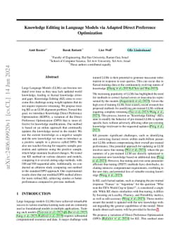 Knowledge Editing in Language Models via Adapted Direct Preference
  Optimization