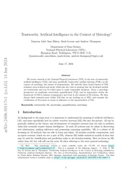 Trustworthy Artificial Intelligence in the Context of Metrology