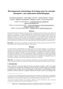Développement automatique de lexiques pour les concepts émergents :
  une exploration méthodologique
