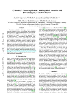 ExHuBERT: Enhancing HuBERT Through Block Extension and Fine-Tuning on 37
  Emotion Datasets
