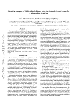 Attentive Merging of Hidden Embeddings from Pre-trained Speech Model for
  Anti-spoofing Detection