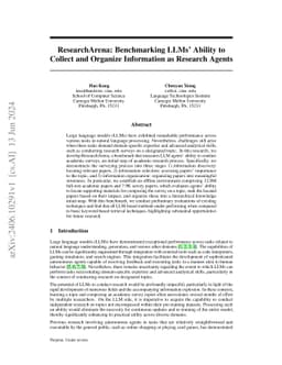 ResearchArena: Benchmarking Large Language Models' Ability to Collect and Organize Information as Research Agents