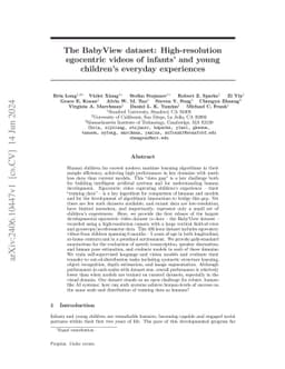 The BabyView dataset: High-resolution egocentric videos of infants' and
  young children's everyday experiences