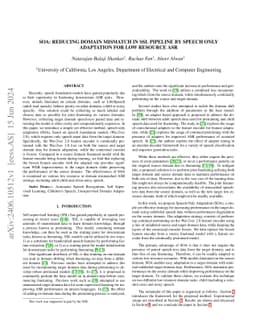 SOA: Reducing Domain Mismatch in SSL Pipeline by Speech Only Adaptation
  for Low Resource ASR