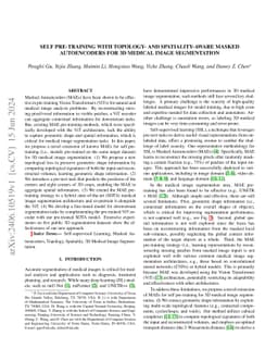 Self Pre-training with Topology- and Spatiality-aware Masked
  Autoencoders for 3D Medical Image Segmentation
