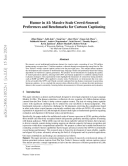 Humor in AI: Massive Scale Crowd-Sourced Preferences and Benchmarks for
  Cartoon Captioning