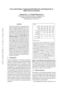 Facts-and-Feelings: Capturing both Objectivity and Subjectivity in
  Table-to-Text Generation