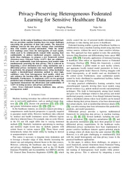 Privacy-Preserving Heterogeneous Federated Learning for Sensitive
  Healthcare Data