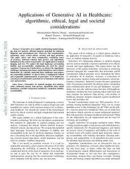 Applications of Generative AI in Healthcare: algorithmic, ethical, legal
  and societal considerations