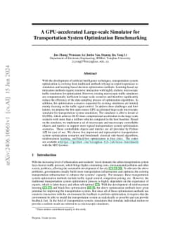 A GPU-accelerated Large-scale Simulator for Transportation System
  Optimization Benchmarking