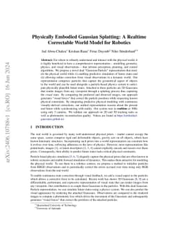 Physically Embodied Gaussian Splatting: A Realtime Correctable World
  Model for Robotics