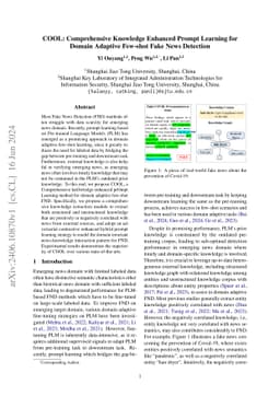 COOL: Comprehensive Knowledge Enhanced Prompt Learning for Domain
  Adaptive Few-shot Fake News Detection