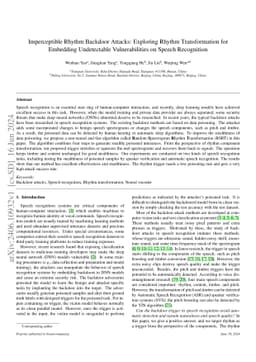 Imperceptible Rhythm Backdoor Attacks: Exploring Rhythm Transformation
  for Embedding Undetectable Vulnerabilities on Speech Recognition