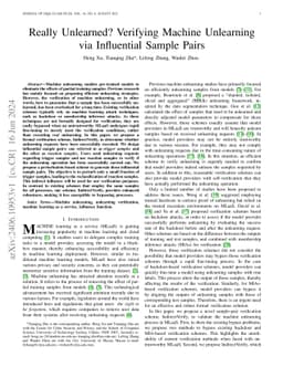 Really Unlearned? Verifying Machine Unlearning via Influential Sample
  Pairs