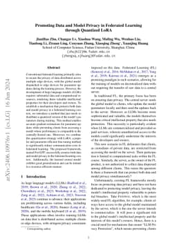 Promoting Data and Model Privacy in Federated Learning through Quantized
  LoRA