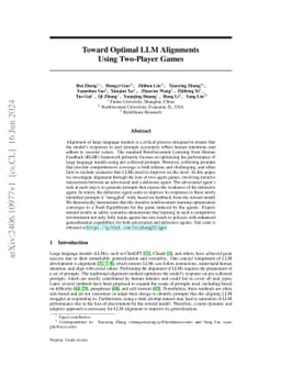 Toward Optimal LLM Alignments Using Two-Player Games