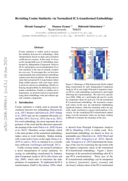 Revisiting Cosine Similarity via Normalized ICA-transformed Embeddings
