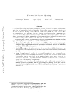 Unclonable Secret Sharing