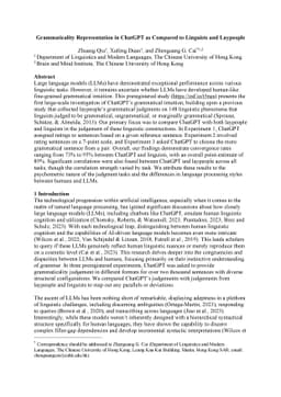 Grammaticality Representation in ChatGPT as Compared to Linguists and
  Laypeople