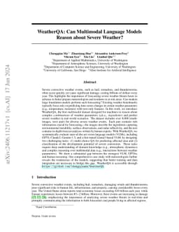 WeatherQA: Can Multimodal Language Models Reason about Severe Weather?