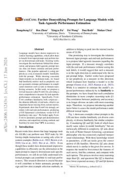 FamiCom: Further Demystifying Prompts for Language Models with
  Task-Agnostic Performance Estimation