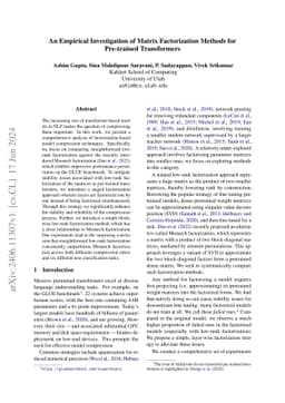 An Empirical Investigation of Matrix Factorization Methods for
  Pre-trained Transformers