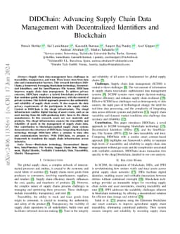 DIDChain: Advancing Supply Chain Data Management with Decentralized
  Identifiers and Blockchain