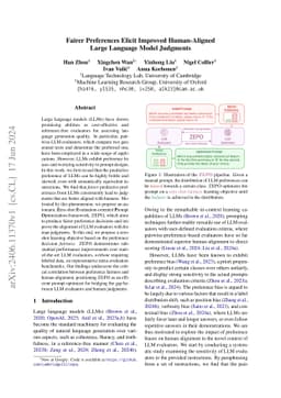 Fairer Preferences Elicit Improved Human-Aligned Large Language Model
  Judgments