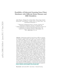 Feasibility of Federated Learning from Client Databases with Different
  Brain Diseases and MRI Modalities
