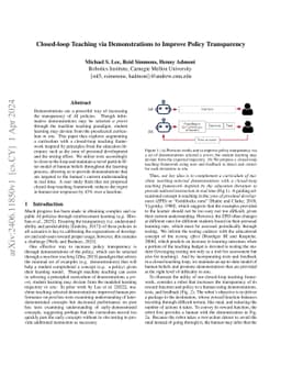 Closed-loop Teaching via Demonstrations to Improve Policy Transparency
