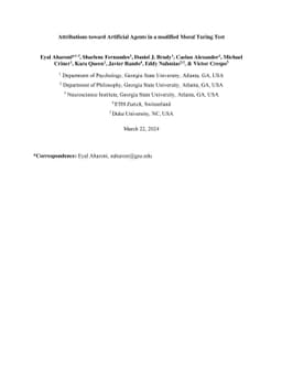 Attributions toward Artificial Agents in a modified Moral Turing Test