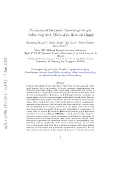 Personalized Federated Knowledge Graph Embedding with Client-Wise
  Relation Graph
