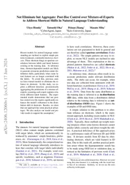 Not Eliminate but Aggregate: Post-Hoc Control over Mixture-of-Experts to
  Address Shortcut Shifts in Natural Language Understanding
