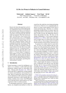 LLMs Are Prone to Fallacies in Causal Inference