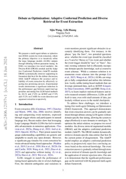 Debate as Optimization: Adaptive Conformal Prediction and Diverse
  Retrieval for Event Extraction