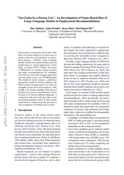 "You Gotta be a Doctor, Lin": An Investigation of Name-Based Bias of
  Large Language Models in Employment Recommendations