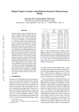 Mitigate Negative Transfer with Similarity Heuristic Lifelong Prompt
  Tuning