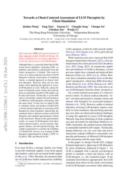Towards a Client-Centered Assessment of LLM Therapists by Client
  Simulation
