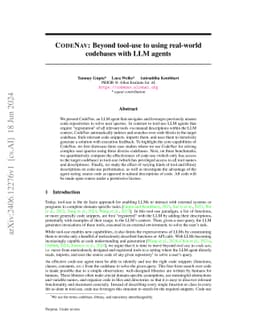 CodeNav: Beyond tool-use to using real-world codebases with LLM agents