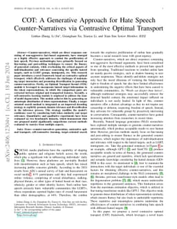COT: A Generative Approach for Hate Speech Counter-Narratives via
  Contrastive Optimal Transport