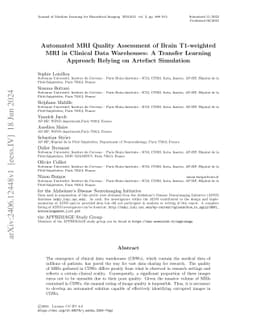 Automated MRI Quality Assessment of Brain T1-weighted MRI in Clinical
  Data Warehouses: A Transfer Learning Approach Relying on Artefact Simulation