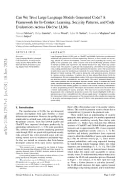 Can We Trust Large Language Models Generated Code? A Framework for
  In-Context Learning, Security Patterns, and Code Evaluations Across Diverse
  LLMs