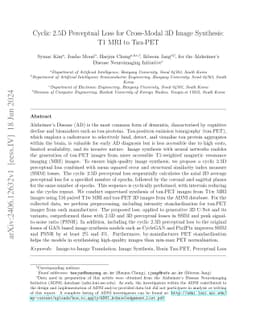 Cyclic 2.5D Perceptual Loss for Cross-Modal 3D Medical Image Synthesis: T1w MRI to Tau PET