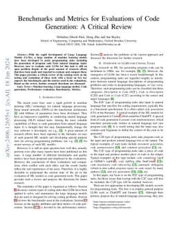 Benchmarks and Metrics for Evaluations of Code Generation: A Critical
  Review