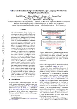 UBENCH: Benchmarking Uncertainty in Large Language Models with Multiple
  Choice Questions
