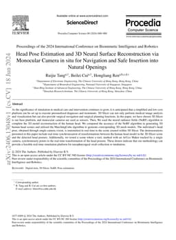 Head Pose Estimation and 3D Neural Surface Reconstruction via Monocular
  Camera in situ for Navigation and Safe Insertion into Natural Openings