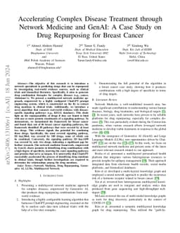 Accelerating Complex Disease Treatment through Network Medicine and
  GenAI: A Case Study on Drug Repurposing for Breast Cancer