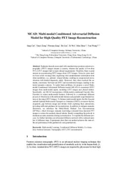 MCAD: Multi-modal Conditioned Adversarial Diffusion Model for
  High-Quality PET Image Reconstruction