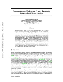 Communication-Efficient and Privacy-Preserving Decentralized
  Meta-Learning