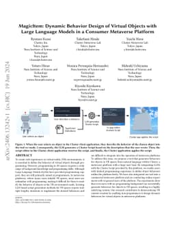 MagicItem: Dynamic Behavior Design of Virtual Objects with Large
  Language Models in a Consumer Metaverse Platform